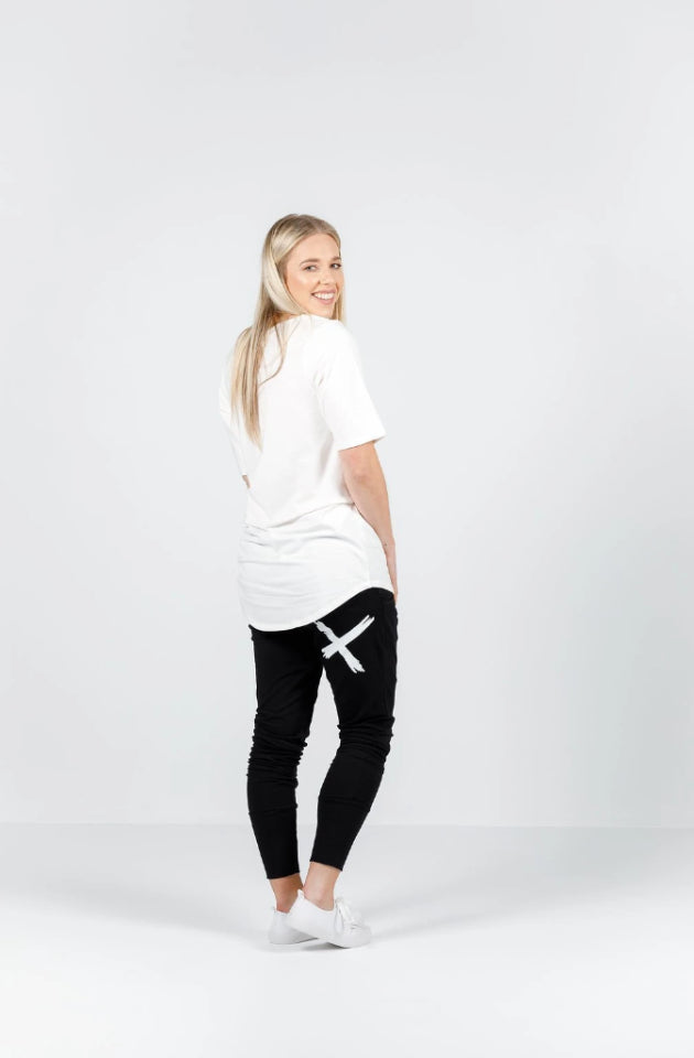 HOME-LEE APARTMENT PANTS - BLACK WITH A SINGLE WHITE X PRINT - HL100 WHIX